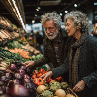 Щасливі літні люди готують здорову їжу
